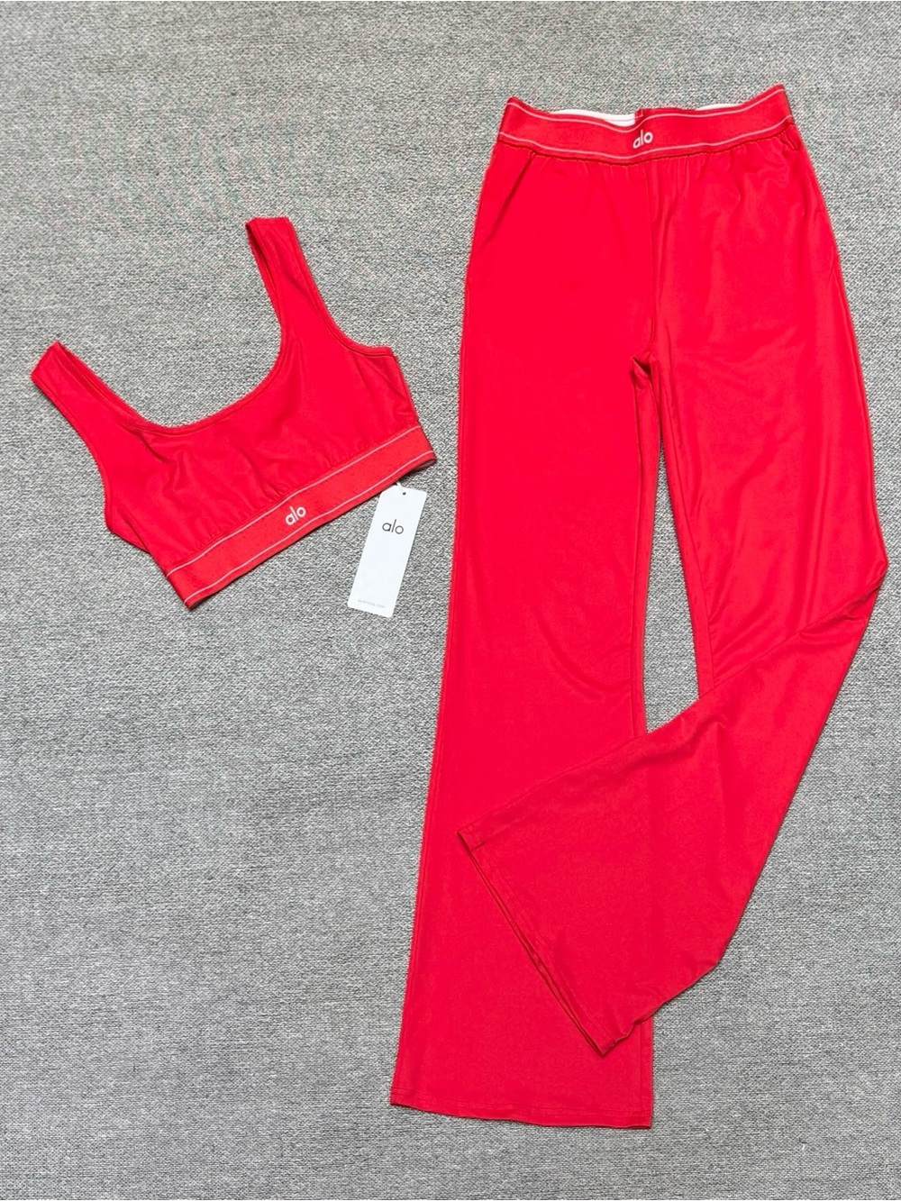 ALO Yoga Red Crop Sports Bra & Wide Leg Pants Set